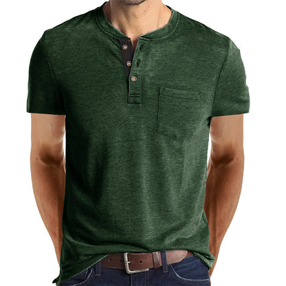 Men's Casual Short Sleeve Henley T-Shirt with Pocket