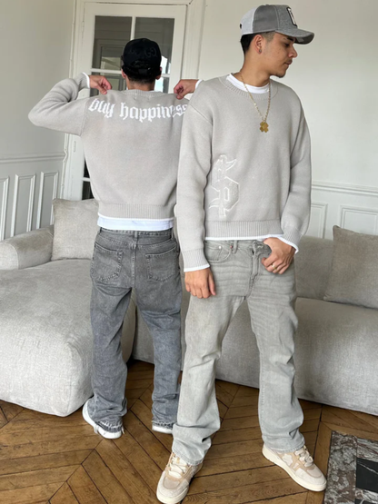 "BUY HAPPINESS" KNIT SWEATER