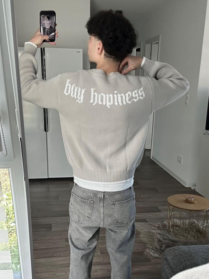 "BUY HAPPINESS" KNIT SWEATER