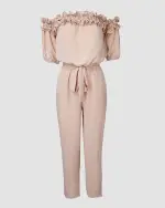 WOMENS RUFFLE OFF-THE-SHOULDER JUMPSUIT